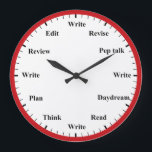 Writer's Clock - Writing Job Fun Red Wall Clock Grote Klok<br><div class="desc">"writer writing process method",  "gifts for writers authors",  "fun author novelist gift",  "humorous funny writer's humor",  "professional creative novelists write",  "edit revise review plan",  "think read profession joke",  "job career work office",  "publishing publisher reporter journalist"</div>