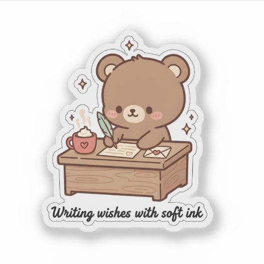 Writing Wishes with Soft Ink | Cute Bear Writing  Sticker (Voorkant)