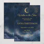 Written in the Stars | Navy & Gold Celestial Baby Kaart (Voorkant / Achterkant)