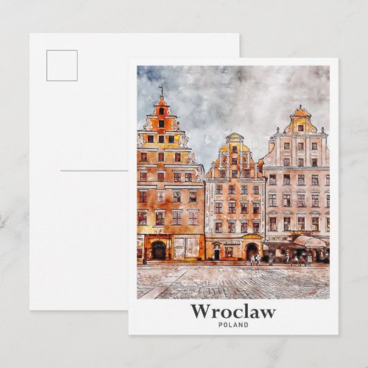 Wroclaw Polen Kunst Reizen Waterverf Hand getekend Briefkaart (Voorkant / Achterkant)