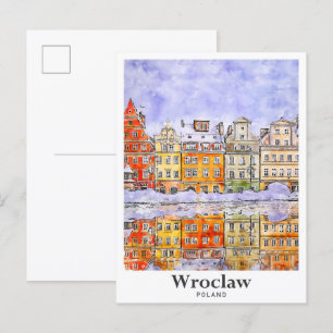 Wroclaw Polen Reizen Waterverf Schets Hand geteken Briefkaart