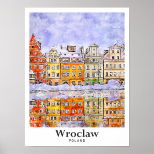 Wroclaw Polen Reizen Waterverf Schets Hand geteken Poster