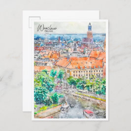 Wroclaw Polen vintage reizen waterverf Briefkaart