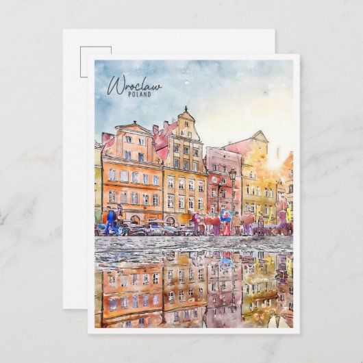 Wroclaw Polen vintage reizen waterverf Briefkaart (Voorkant / Achterkant)
