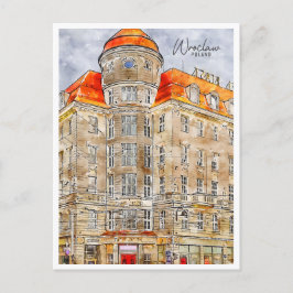 Wroclaw Polen vintage reizen waterverf Briefkaart