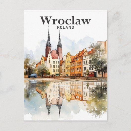 Wroclaw Polen Waterverf Schilderen Reizen Briefkaart (Voorkant)