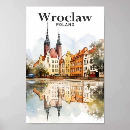 Wroclaw Polen Waterverf Schilderen Reizen Poster (Voorkant)