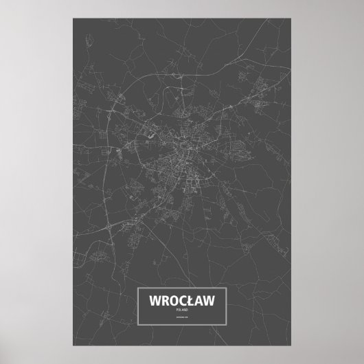 Wrocław, Polen (wit op zwart) Poster (Voorkant)