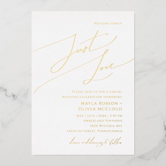 Wronkzinnig script niets Fancy gewoon liefdeshuwel Folie Uitnodiging (Voorkant)