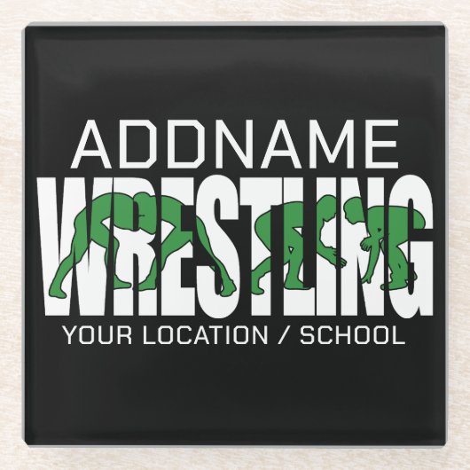 Wruiend team ADD-TEKST School Varsity Wrestler Glazen Onderzetter (Voorkant)