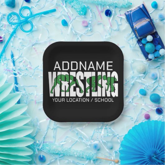 Wruiend team ADD-TEKST School Varsity Wrestler Papieren Bordje (Feest)