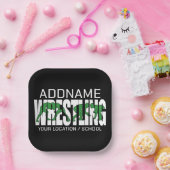 Wruiend team ADD-TEKST School Varsity Wrestler Papieren Bordje (Feest)