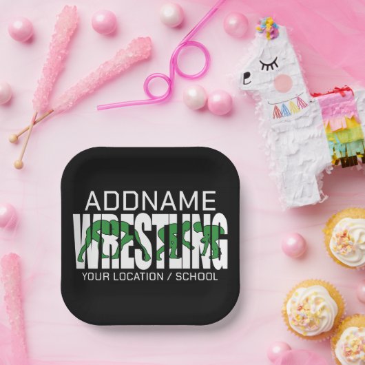 Wruiend team ADD-TEKST School Varsity Wrestler Papieren Bordje (Feest)