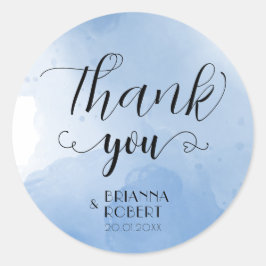 Wtercolor Blue Wedding Hartelijk dank voor uw Stic Ronde Sticker