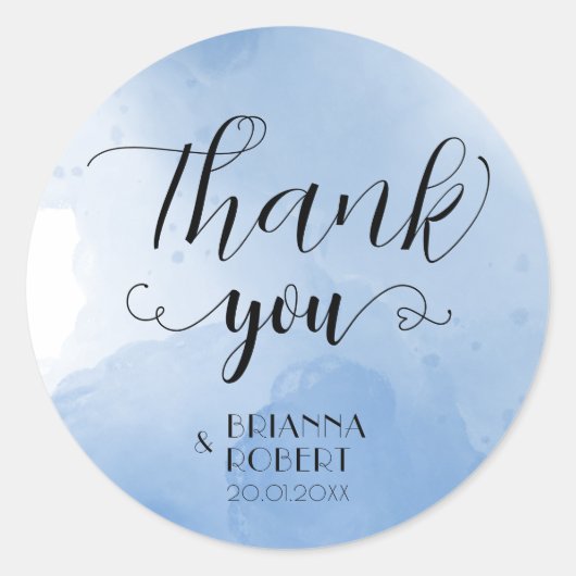 Wtercolor Blue Wedding Hartelijk dank voor uw Stic Ronde Sticker (Voorkant)