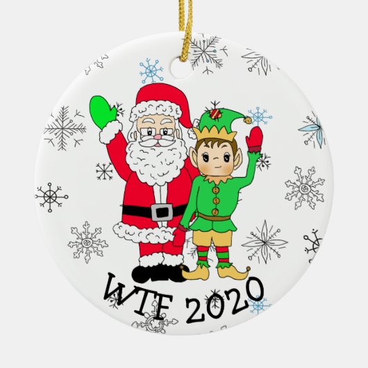 WTF 2020 Santa en Elf in de Facemask Keramisch Ornament (Voorkant)