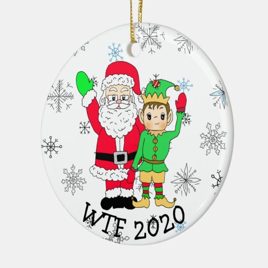 WTF 2020 Santa en Elf in de Facemask Keramisch Ornament (Links)