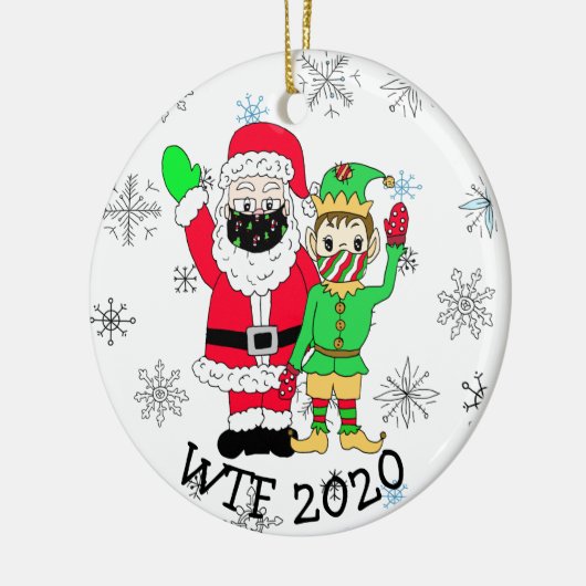 WTF 2020 Santa en Elf in de Facemask Keramisch Ornament (Links)