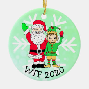 WTF 2020 Santa en Elf in de Facemask Keramisch Ornament