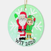 WTF 2020 Santa en Elf in de Facemask Keramisch Ornament (Links)