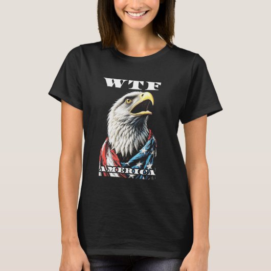 WTF America Shocked American Bald Eagle USA Flag L T-shirt (Voorkant)