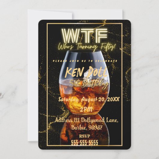 WTF Fifty Men's 50th Birthday Party Download Kaart (Voorkant)