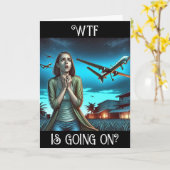 WTF is aan de gang? Grappige drone vriendschap Kaart (Gele Bloem)