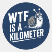 WTF is een kilometer Ronde Sticker (Voorkant)