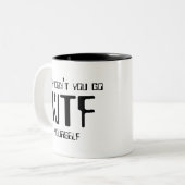 WTF-Mok - twee toonkleuren Tweekleurige Koffiemok (Voorkant links)