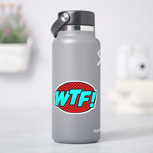 WTF Pop Art Aqua Blue op 4-inch vinyl Sticker (HydroFlask)
