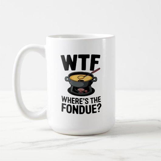 WTF: Waar is de fondue? Grappig kaasontwerp Koffiemok (Links)