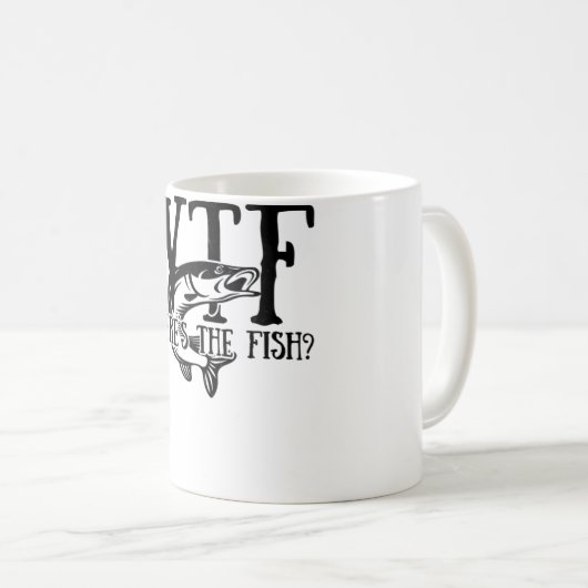WTF Waar is de vis Gift Funny Vist Citaat vis Koffiemok (Voorkant rechts)