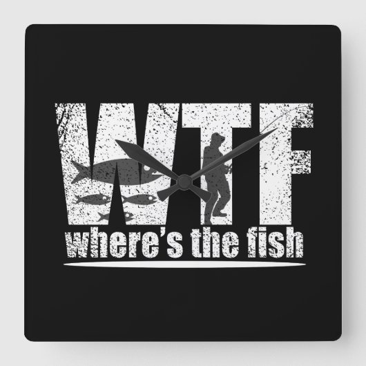 WTF waar is de vis grappig vissen Vierkante Klok (Voorkant)