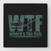 WTF waar is de vis grappig vissen Vierkante Klok (Voorkant)