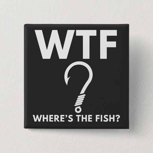 WTF Waar Is De Vis Grappige Vissen Vierkante Button 5,1 Cm (Voorkant)