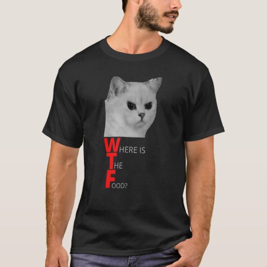 WTF Waar is het eten boze kat T-shirt (Voorkant)