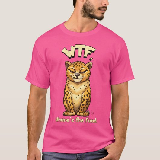 WTF Wheres the food Funny CHEETAH by CallisC retro T-shirt (Voorkant)