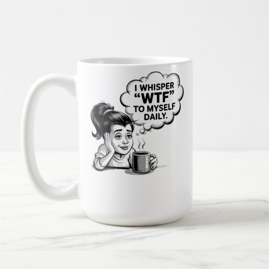 WTF Whisper Coffee Mok – Grappige Retro Cartoon (Links)