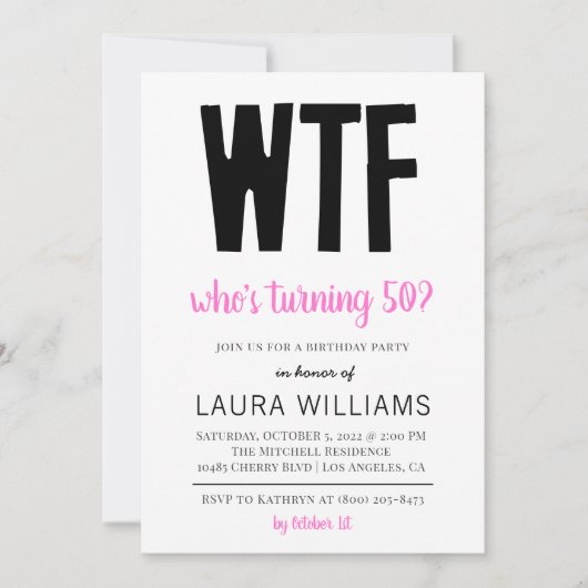 WTF Wie draait er 50? Birthday Uitnodiging (Voorkant)