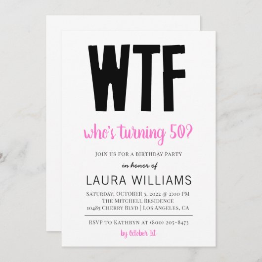 WTF Wie draait er 50? Birthday Uitnodiging (Voorkant / Achterkant)
