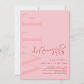 WTF Wie wordt vijftig | Roze Rood Moderne Verjaard Kaart (Voorkant)