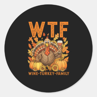 Wtf Wijn Kalkoen Familie Pompoen Bladeren Herfst D Ronde Sticker