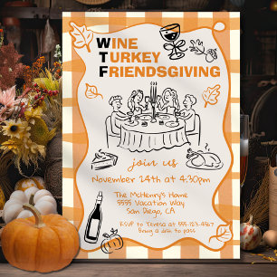 WTF Wine Turkey Friendsgiving Thanksgiving Kaart