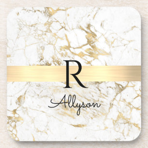 Wu & Gold Marble Gold Bar, DIY Black Name Monogram Bier Onderzetter