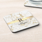 Wu & Gold Marble Gold Bar, DIY Black Name Monogram Bier Onderzetter (Linkerzijde)