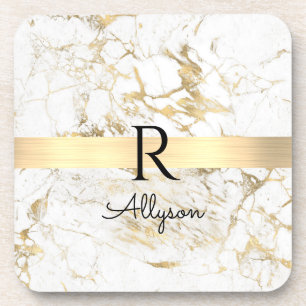 Wu & Gold Marble Gold Bar, DIY Black Name Monogram Bier Onderzetter