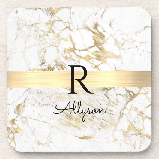 Wu & Gold Marble Gold Bar, DIY Black Name Monogram Bier Onderzetter (Voorkant)