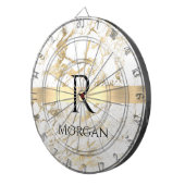 Wu & Gold Marble Gold Bar, DIY Black Name Monogram Dartbord (Voorkant Rechts)