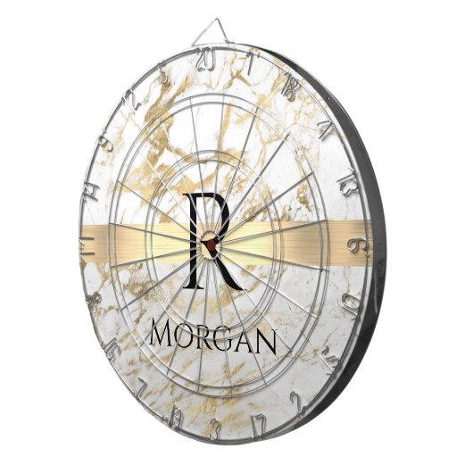 Wu & Gold Marble Gold Bar, DIY Black Name Monogram Dartbord (Voorkant Rechts)