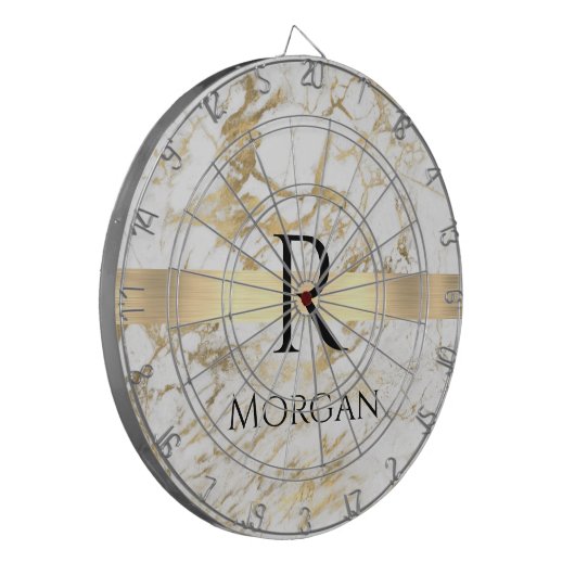 Wu & Gold Marble Gold Bar, DIY Black Name Monogram Dartbord (Voorkant Links)